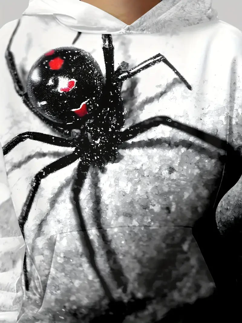 Boys' Cozy Spider 3D Print Pullover Hoodie - Casual Long Sleeve Sweatshirt with Kangaroo Pocket, Stretchy Polyester Blend, Machine Washable, Perfect for Fall & Winter