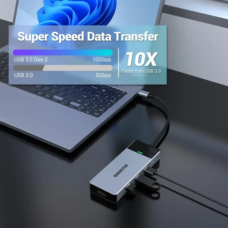 OBERSTER 5-in-1 USB C Hub with 4K HDMI, 3 USB 3.2 Ports (10Gbps), and 100W PD