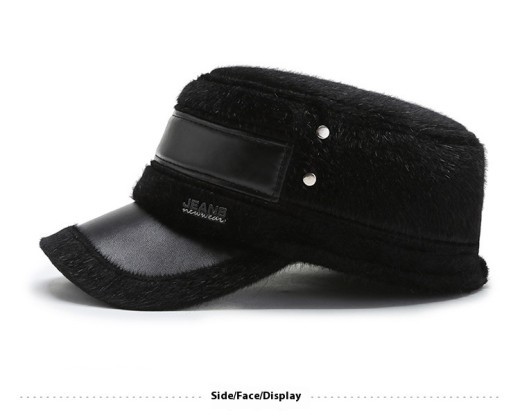 Fleece-lined Earflaps Mink-like Flat-top Cap Leisure Cold-proof Thermal Cotton Hat