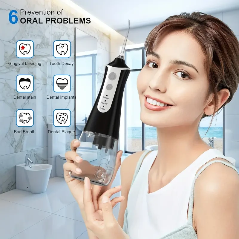 Cordless Water Flosser - Rechargeable Oral Irrigator with 5 Tips and Storage Bag (11.83oz)