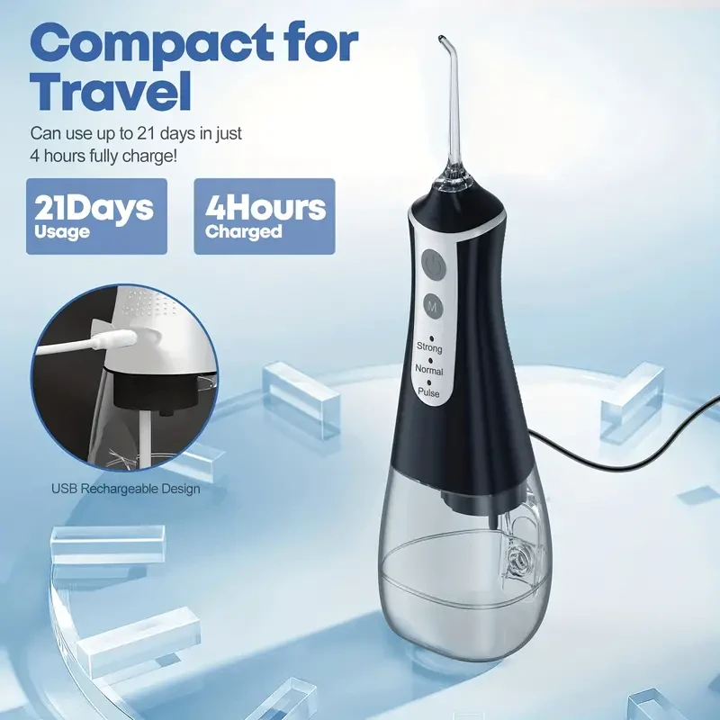 Cordless Water Flosser - Rechargeable Oral Irrigator with 5 Tips and Storage Bag (11.83oz)