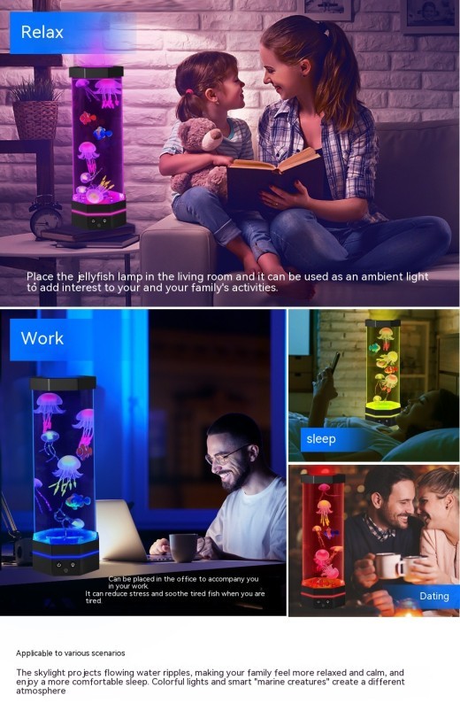 Jellyfish Lava Lamp 17 Colors Changing 15inch Jellyfish Lamp With Remote Control USB Plug-in Bubble Fish Lamp Kids Night Light Creative Projector Lamp