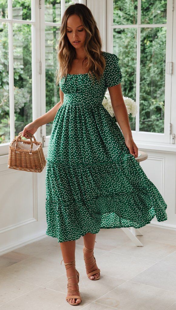 Summer Puff Floral Printed Long Dresses