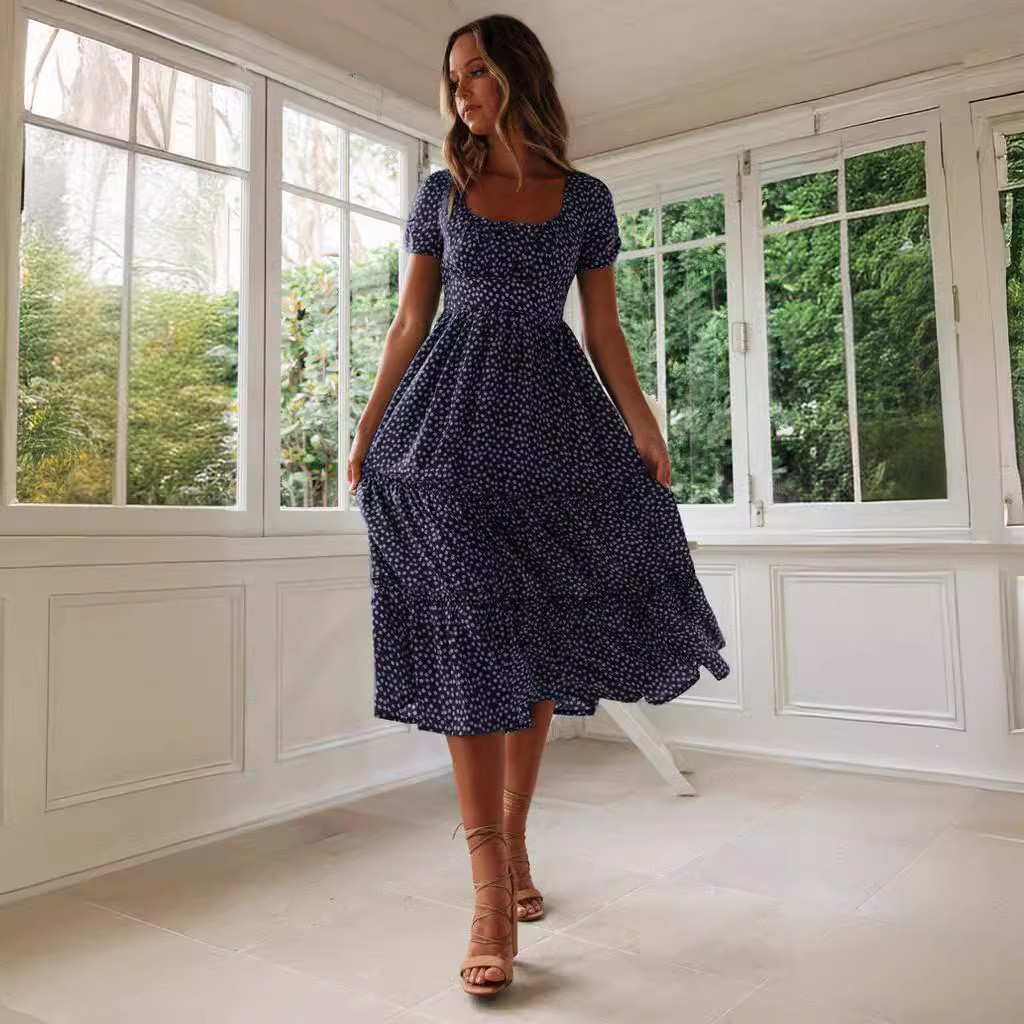 Summer Puff Floral Printed Long Dresses