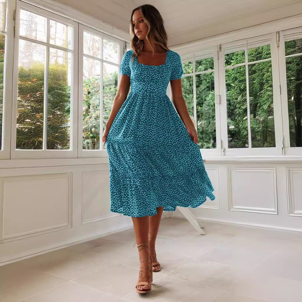 Summer Puff Floral Printed Long Dresses