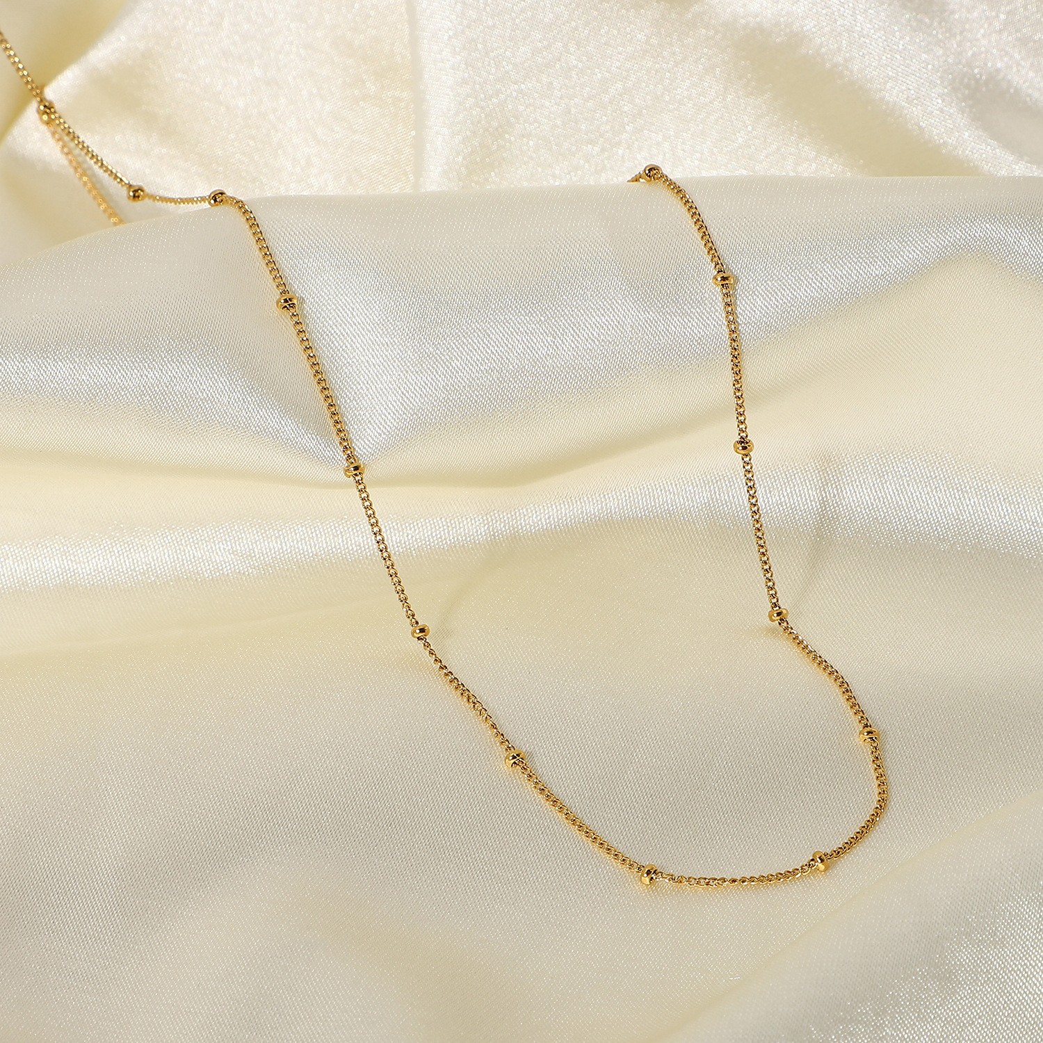 Sparkling Trendy Gold Thin Choker Bead Chain Necklace