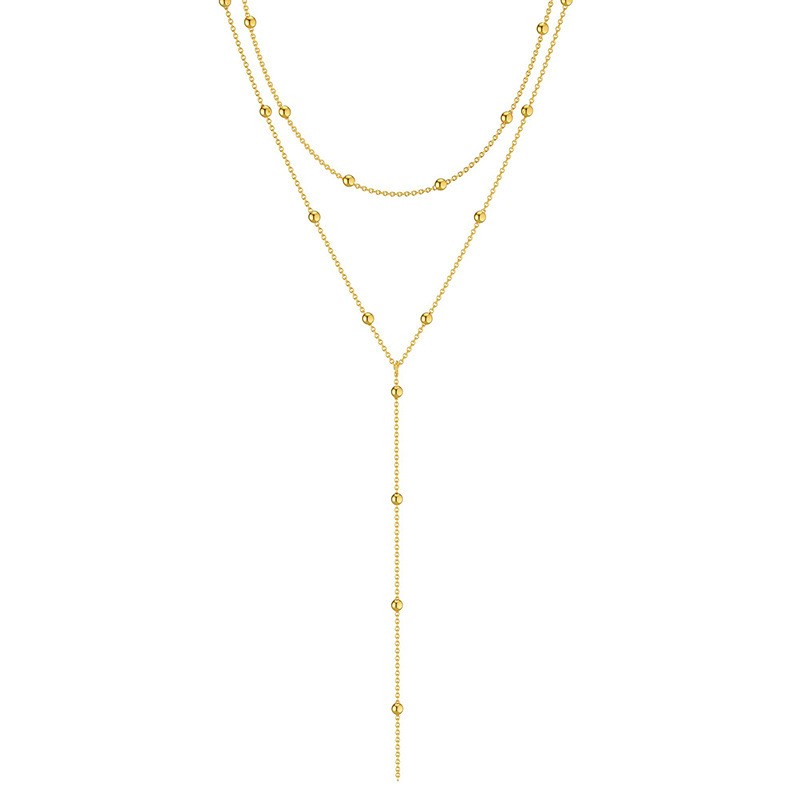 LATS Gold Color Double-Layered Long Tassel Chain Necklace