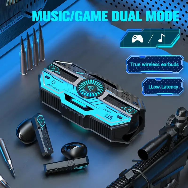 SENBOWE Gamers Wireless TWS Earbuds with RGB Breathing Light, Dual-Mode Music/Game, Touch Control Media, Condenser Mic, Rechargeable, for Cellphones, Open-Back In-Ear Headset, Anime-Themed Lanyard