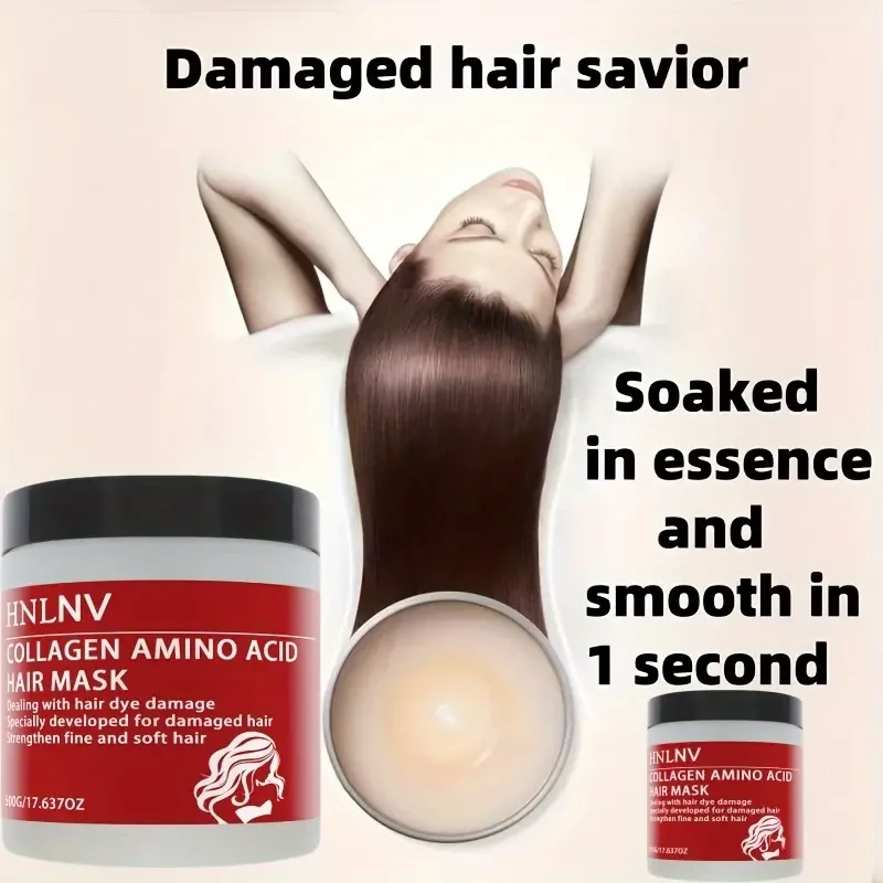 HNLNV Collagen Amino Acid Hair Mask, 17.63oz Large Capacity, Deep Moisturizing Treatment for Long Hair, Keratin Hair Care, Emollient Formula with Shea Butter Oil, Unisex Adult Hair Care