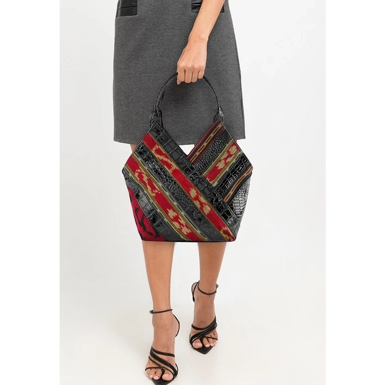 Women's Ethnic Batik Woven Black Bag