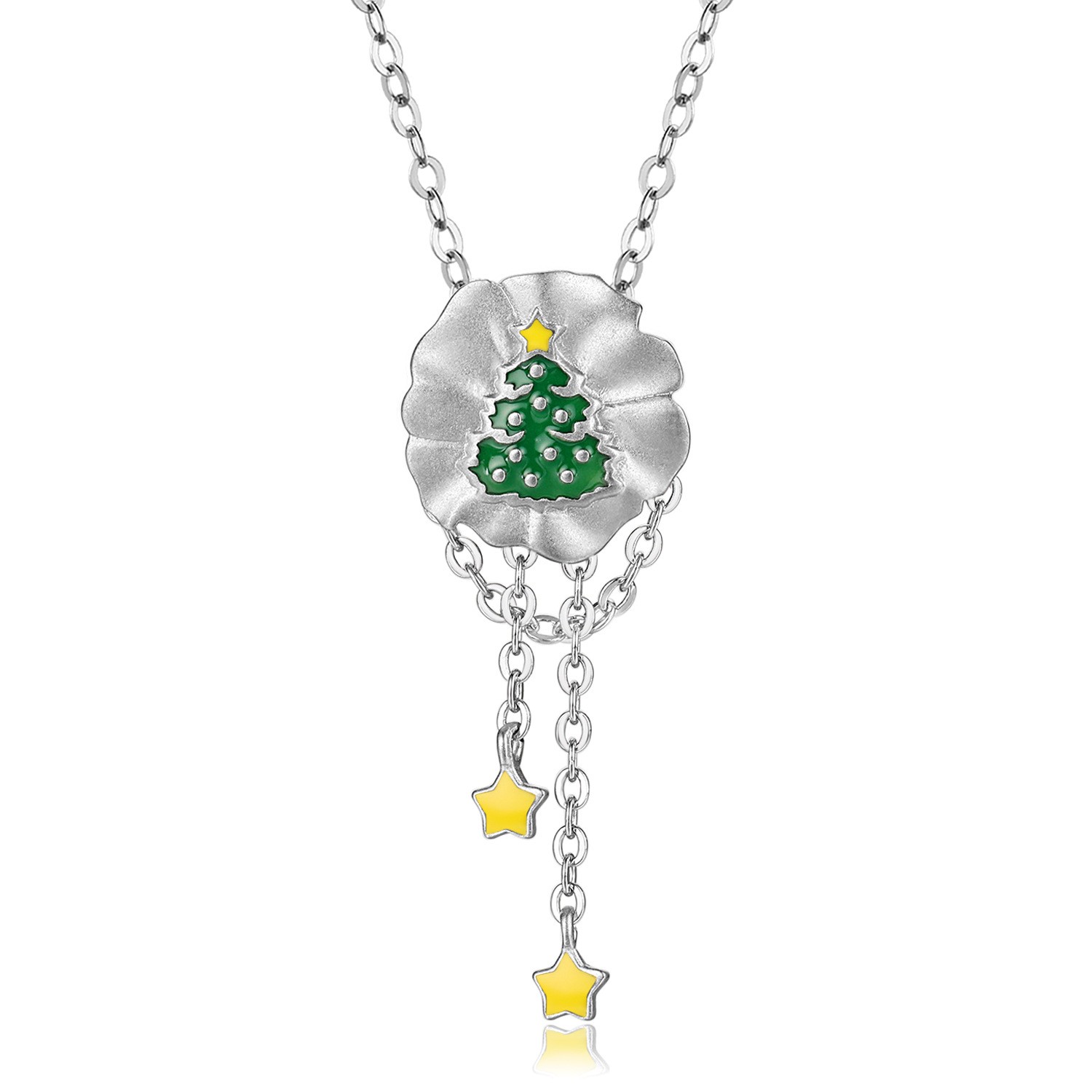 Christmas Tree Necklace S925 Sterling Silver Enamel Ins Style Christmas Gift