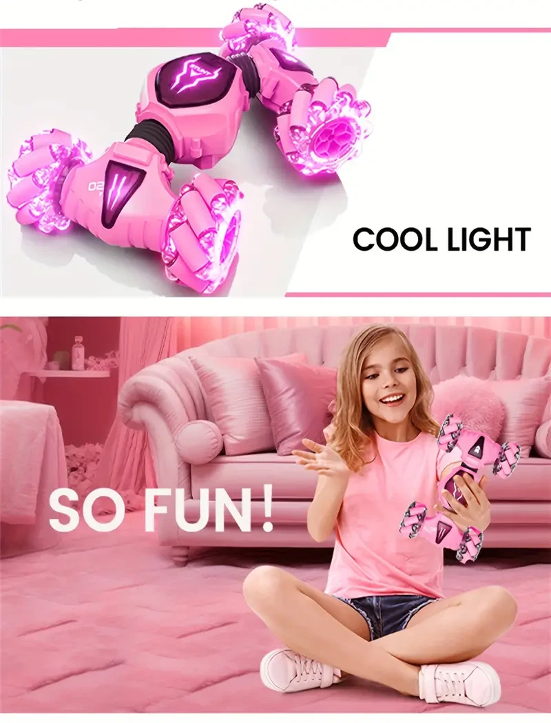 Remote Control Car RC Cars With 2 Remote Controller, 2.4GHz 4WD Gesture Sensing RC Stunt Car Toys - 360 Rotating Double Sided Hand Controlled RC Car With Lights, Gifts For Kids