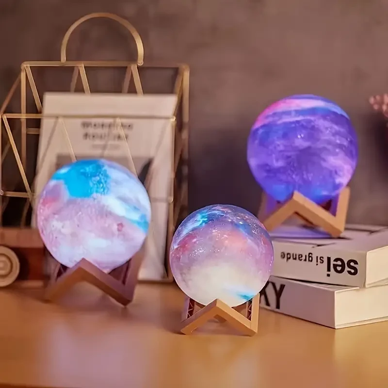 16 Color Remote Control 3D LED Moon Lamp with Stand - USB Plug-in (5.98 Inch)
