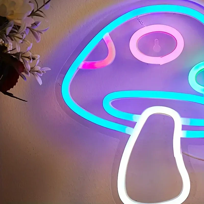 LED Neon Mushroom Cute Neon Sign - USB Powered Night Light for Game Room, Bedroom, Living Room, and Party Decor