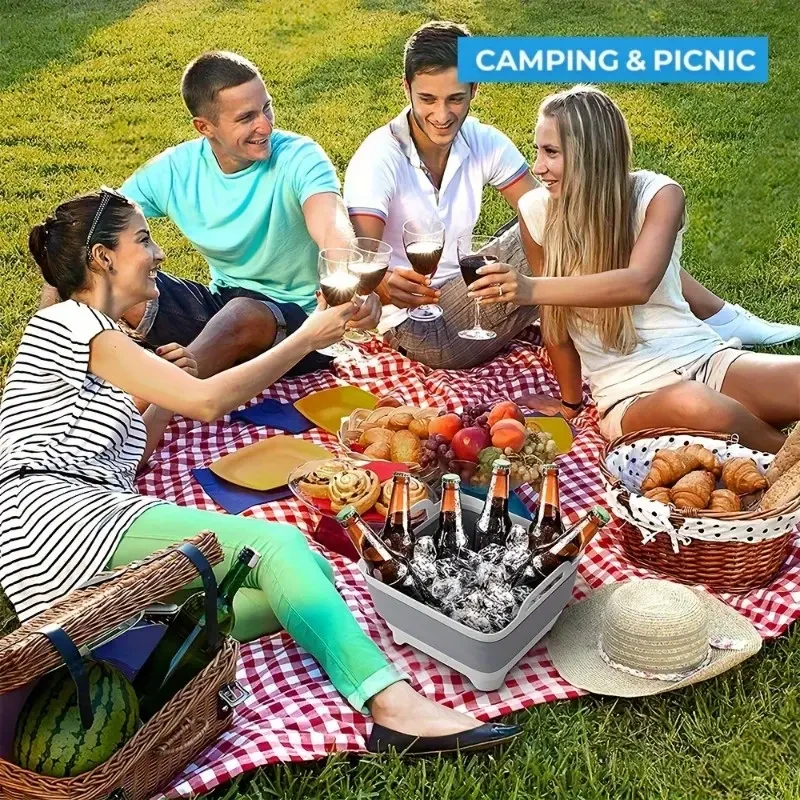 Durable Portable Folding Bucket - Quick-Draining Ice Bucket for Outdoor Adventures