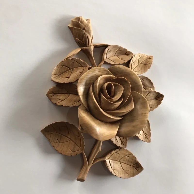 Frameless rose flower model wood carving wall decoration.