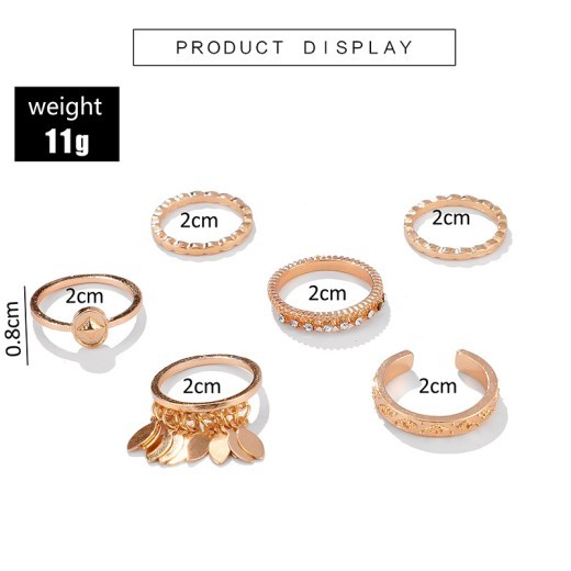 6-piece Ring Geometric Leaf Tassel Ring
