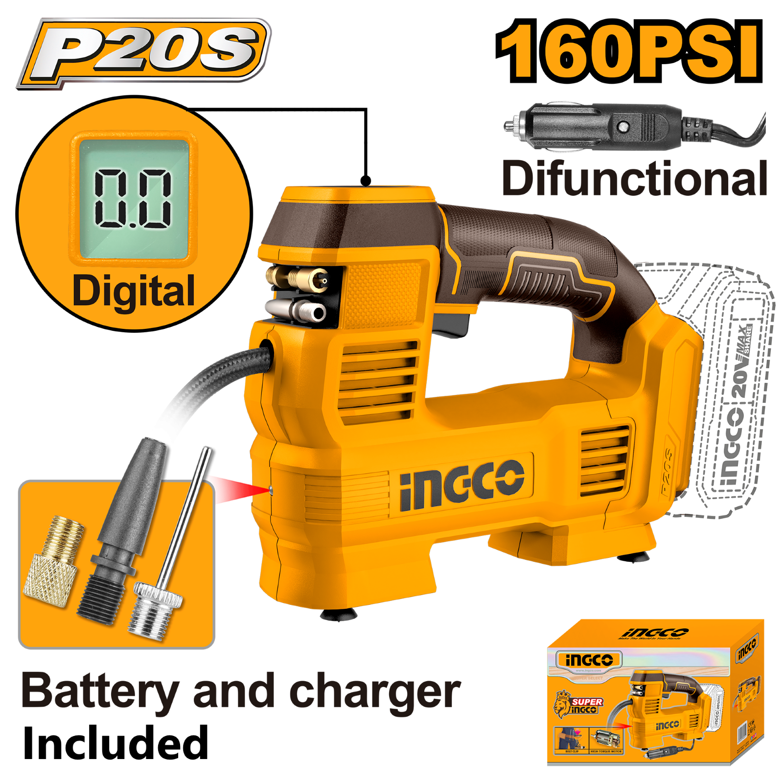 Auto Air Compressor 160PSI Cordless 20V