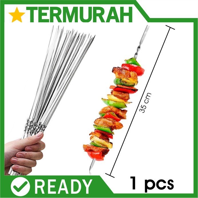 Stainless Skewer Tool BBQ Grill Iron skewer 35cm skewer wood stick skewer barbeque stick