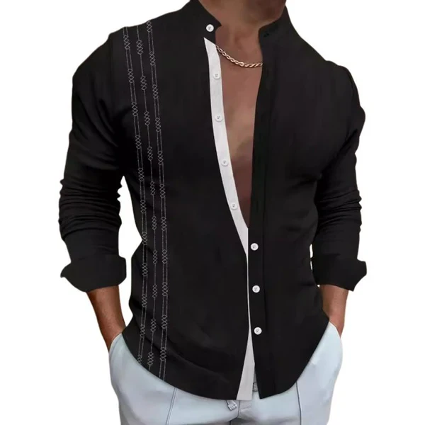 Men's Casual Printed Lapel Long Sleeve Shirt