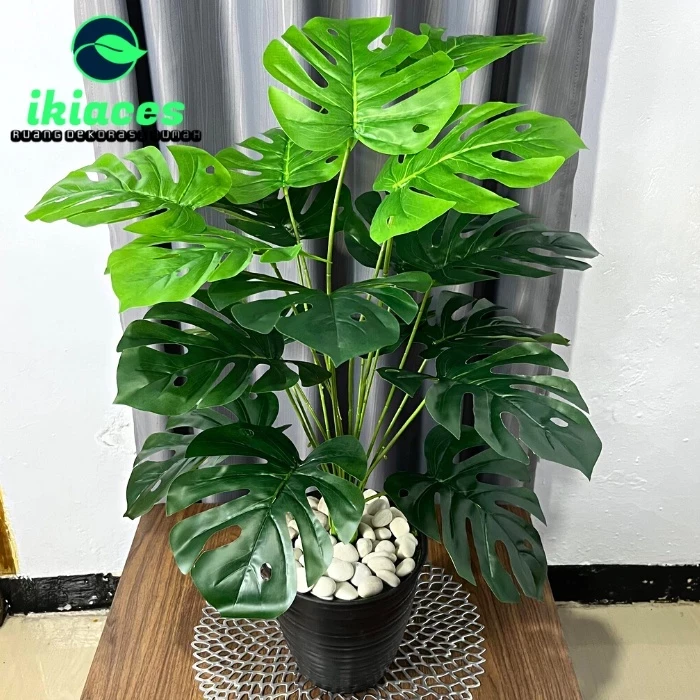 Jumbo Monstera Leaves 18 Branches Artificial Monstera Leaves Cheap Decorative Flower Pot Plastic Flowers Fake Leaves