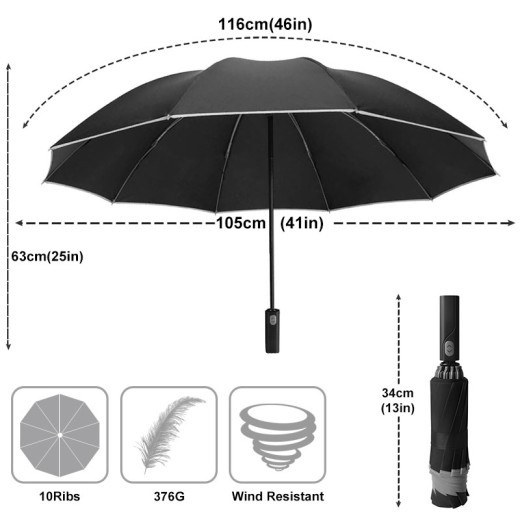 Automatic Reflective Strip Reverse Umbrella 10-bone Umbrella
