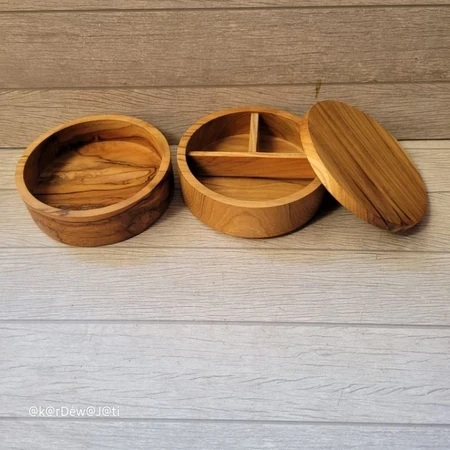 Round Teak Wood Lunch Box