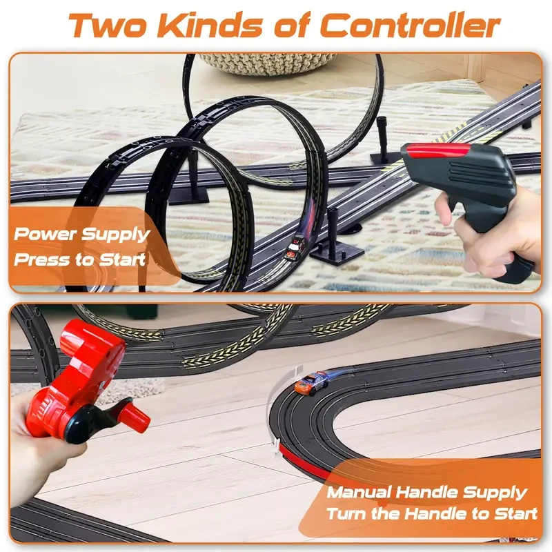 1 Set Hhobby Stars High-Speed Race Car Track Set for Kids, 4 Controllers, 2 Power Methods, Durable PP Material, Interchangeable Loops, Battery-Free Operation