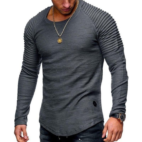 Men's Casual Solid Color Round Neck Long Sleeve T-Shirt