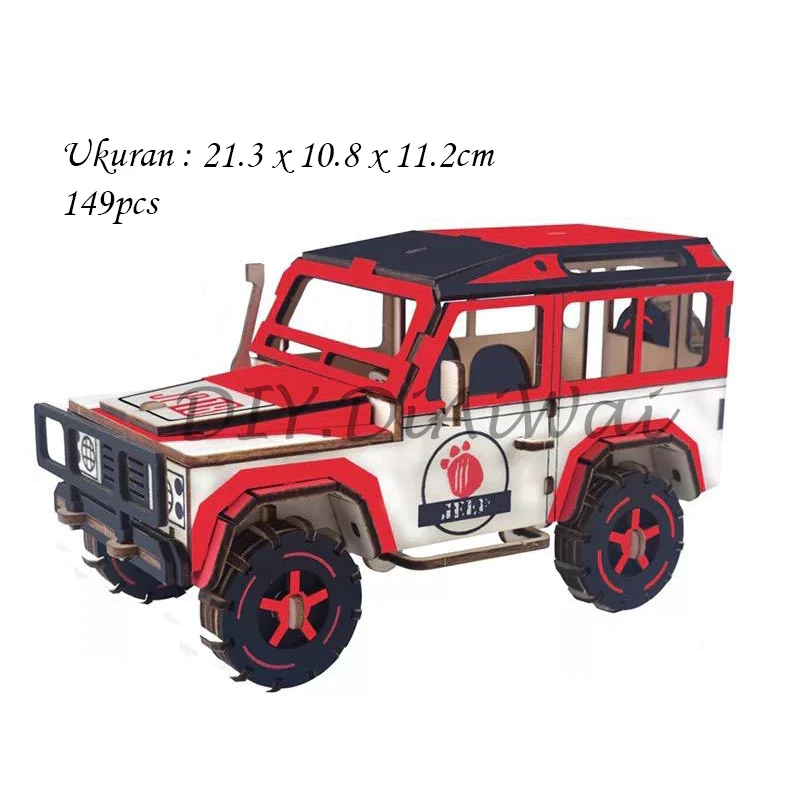 Puzzle 3D DIY Wood Material Model CAR / Car-Mobile Jeep Puzzle Children (Hoe & Display)