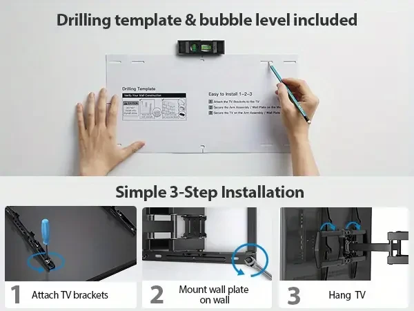 Dreamsmith 37-75 Inch TVs Full Motion TV Wall Mount Up to 100 lbs, Wall Mount Bracket with Dual Articulating Arms, Swivel, Tilt, Max VESA 600x400mm, TV Mount Fits 12inch/ 16inch Wood Studs