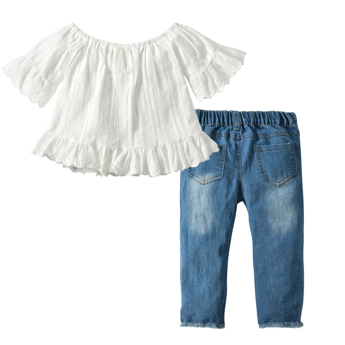 Girls Lace Pearl Jeans Set