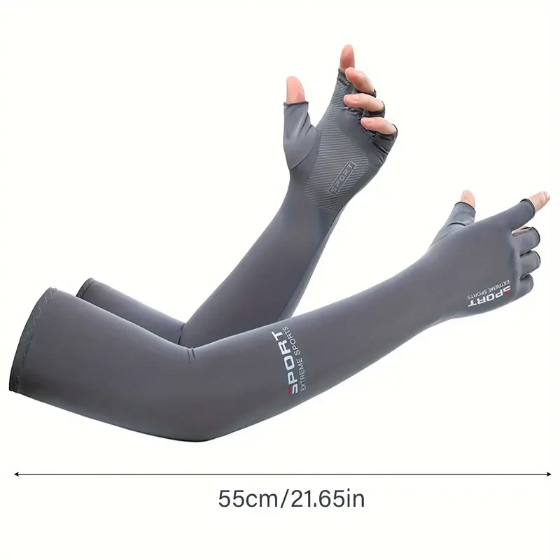 Summer Cooling Arm Sleeves Cover Solid Color UV Sun Protection Anti Slip Arm Sleeves