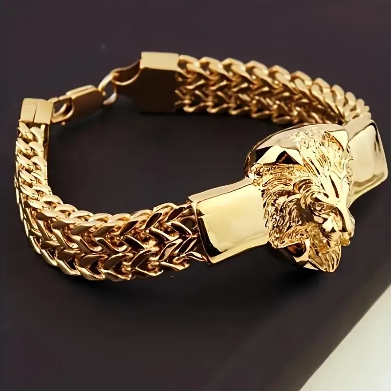 1pc Fashion Stainless Steel Domineering Lion Head Animal Bracelet Men's Trend Hip Hop Punk Rock Jewelry Gift