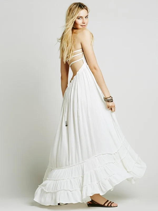 Summer Cotton Sexy Backless Maxi Dress