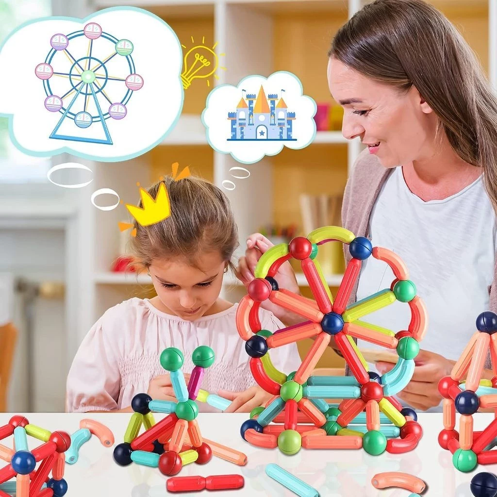 64Pcs Toys Magnet Stick Balls Kids With Magnetic Box Building Building Educational Toys Puzzle Creativity Toys and Sensory