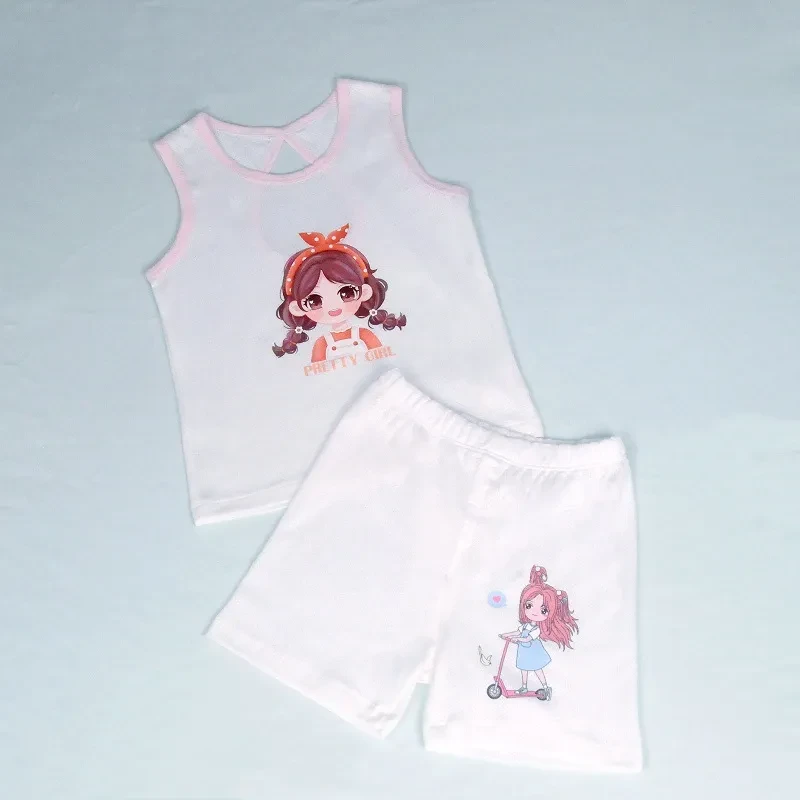 Girls Cotton Sleeveless T-shirt Top Suit