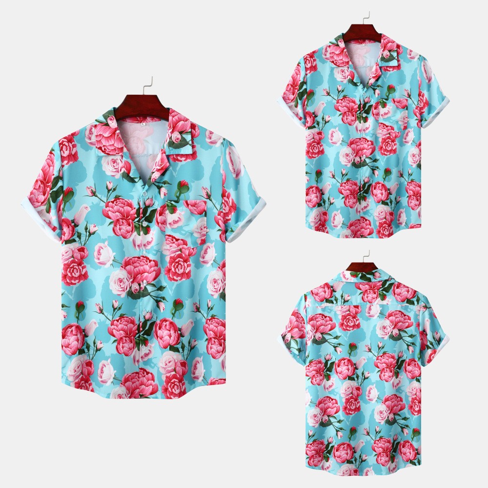 Hawaii Beach Ice Silk Printed Shirt Men