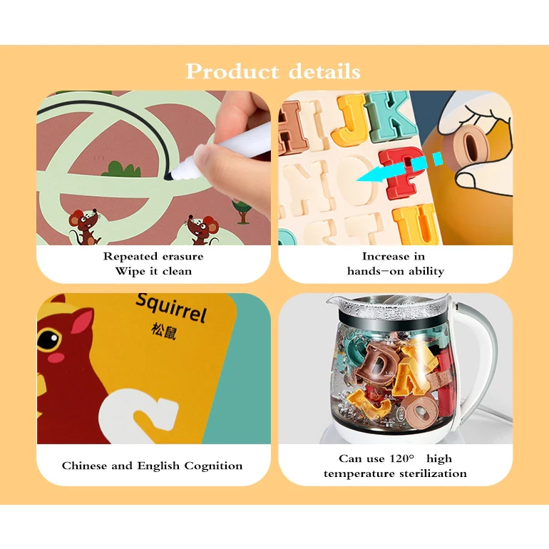 Meibeile 3in1 Alphabet With Handle Storage English Letter Learning Shape Matching Diy Puzzle Set Line Drawing Maze Kids