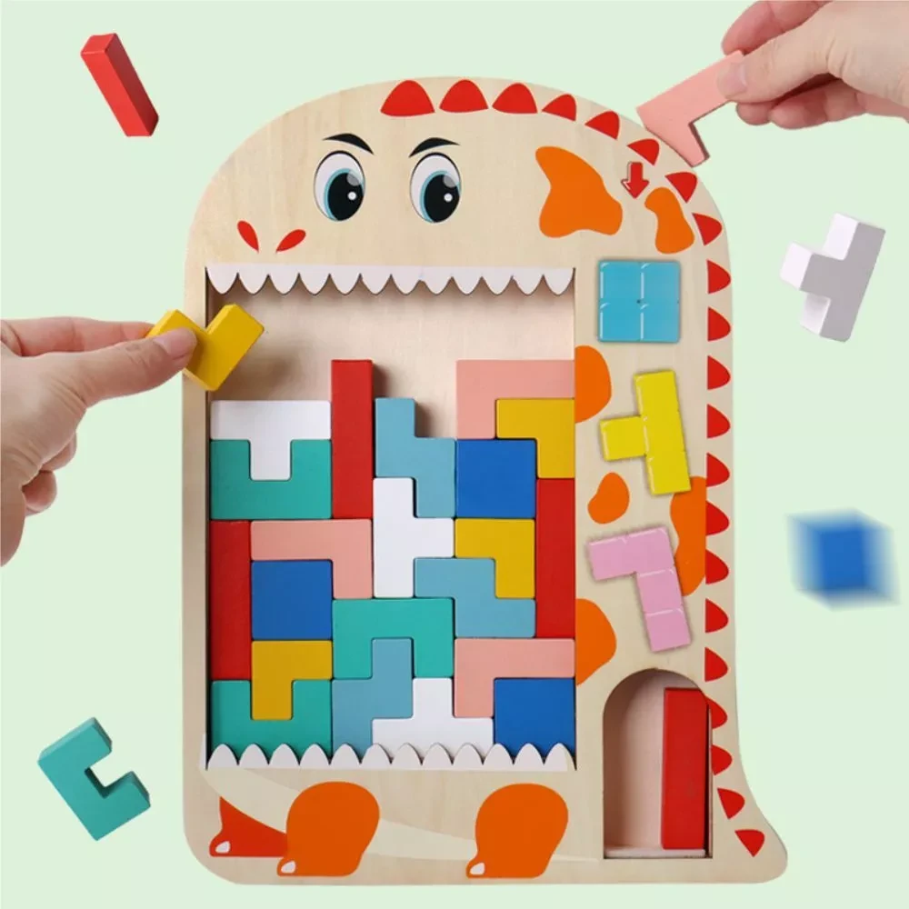 Tetris Puzzle Toy Wooden Block Game Creativce 3D Board Game Wooden Building for Kids 4-6 Years