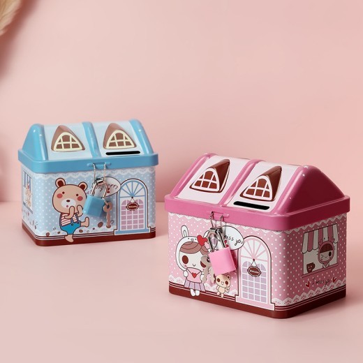 Piggy Bank House Shape Tinplate Piggy Bank