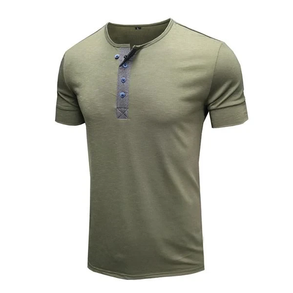 Men's Round Neck Cotton Short Sleeve Henley Shirt