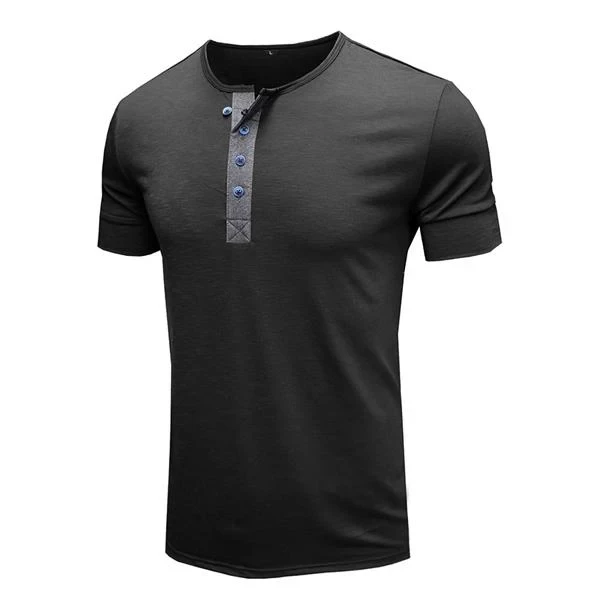 Men's Round Neck Cotton Short Sleeve Henley Shirt