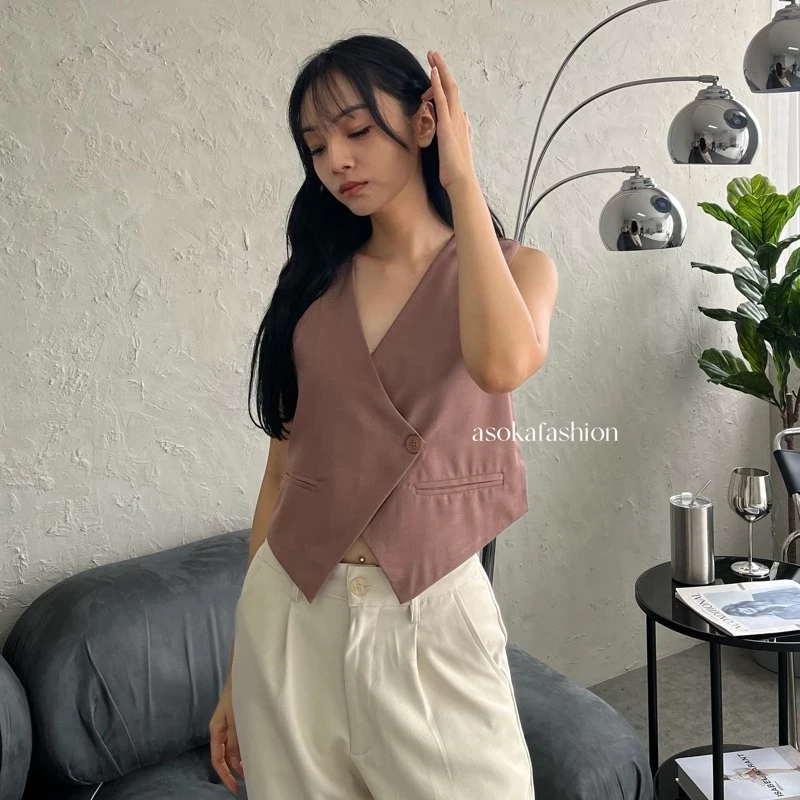 ASOKA Carmen Vest 730 - Women's Crop Top Vest - Sleeveless Top Vest - V-neck Halter