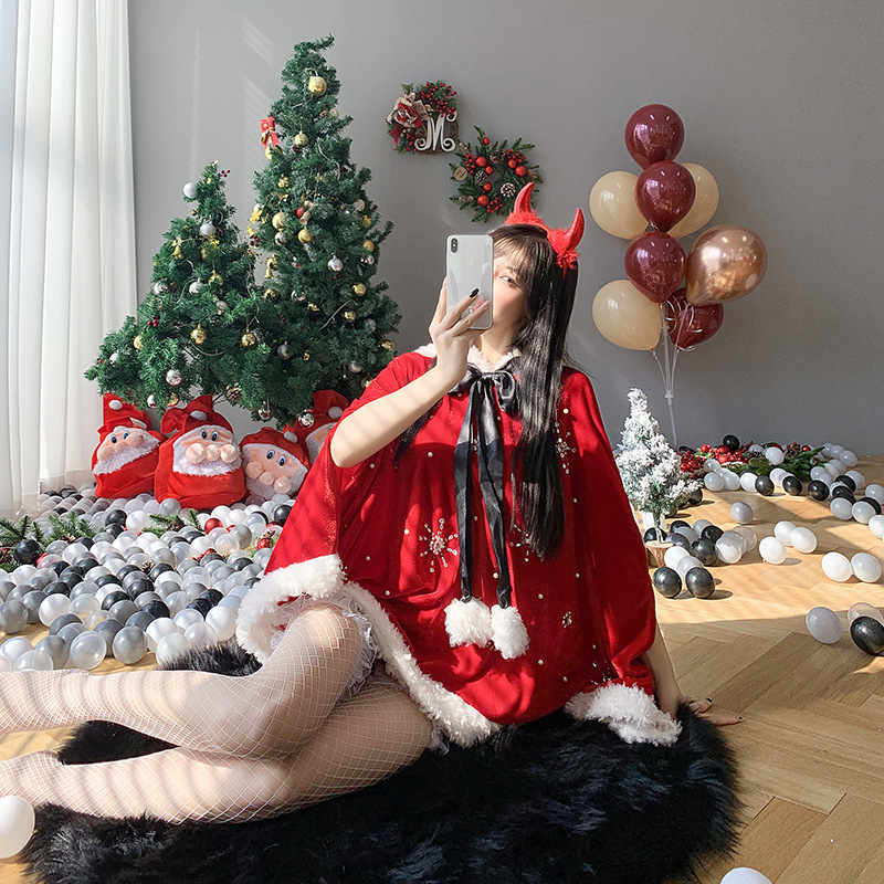 Women's Fashion Casual New Year Print Christmas Bowknot Costume