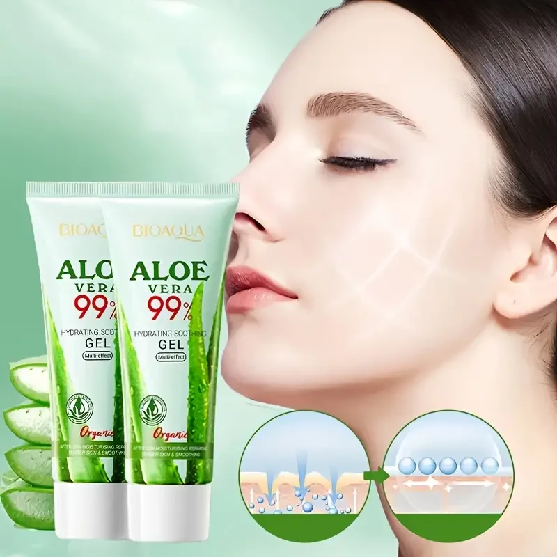 2-Pack Aloe Vera 99% Hydrating Soothing Gel, 50g Each, Unisex Facial Moisturizer, Alcohol-Free, Aloe Vera Scent, Nourishing with Citric Acid & Nicotinamide, Glycerin for All Skin Types