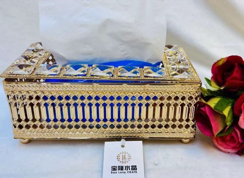 Tissue Box Gold Crystal Metal House Decorative