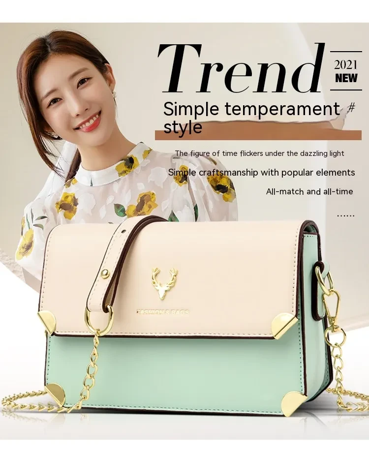 Fashion Color Contrast Deer Head Chain Crossbody Bag