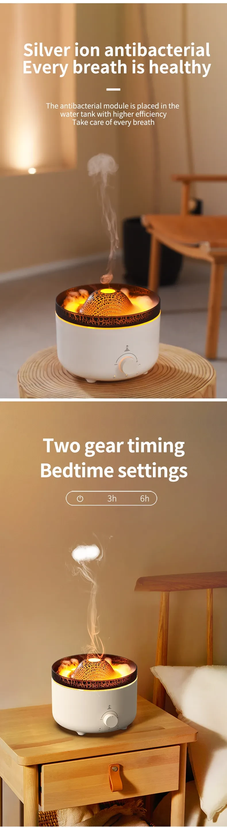 Simulated Flame Volcano Humidifier