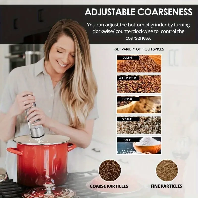 Electric Salt and Pepper Grinder Set - Battery Operated Stainless Steel Mill with Light